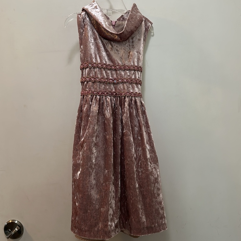 Light Pink Velvet Sleeveless Dress with Cowl Neck & Sparkly Embellished Details